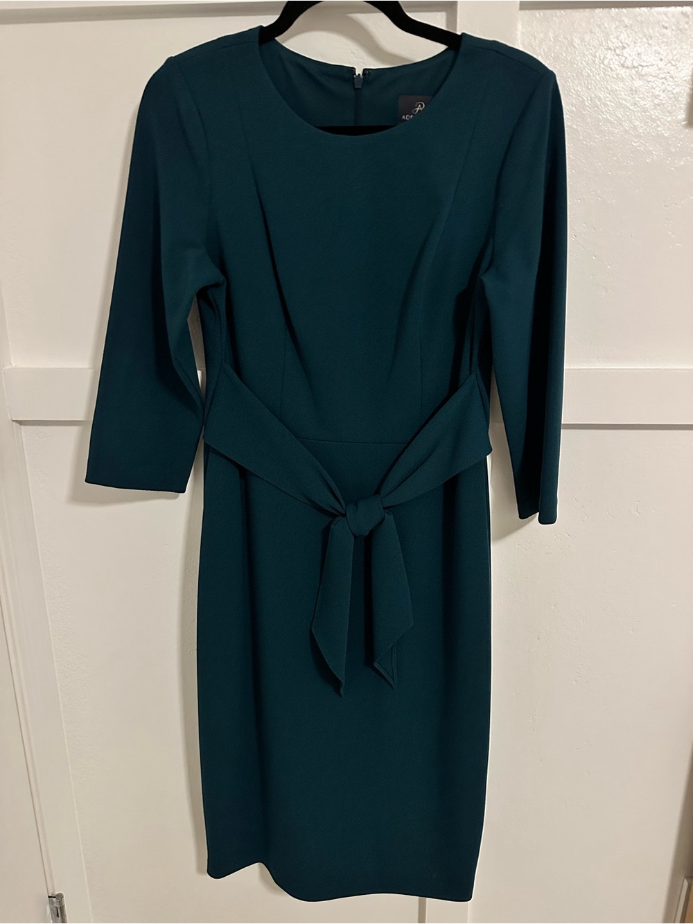Adrianna Papell Teal Midi Sheath Dress with Waist Tie